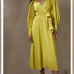 Banana Republic Green Wrap Dress with Bishop Sleeves